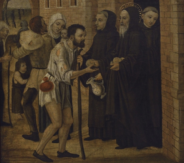 Ambrogio da Fossano, called Bergognone (1453-1523). Italian Renaissance painter. Alms of St. Benedict, 1490. Oil and tempera on wooden panel. Pinacoteca Castello Sforzesco, Milan, Italy.