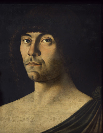 Raffaele Zovenzoni (1431-ca. 1484). Italian humanist and writer. Portrait of the poet Raffaele Zovenzoni (the poet laureate), ca. 1467, by the Italian painter Giovanni Bellini (ca. 1432-1516). Oil on wooden panel. Pinacoteca Castello Sforzesco, Milan, Italy.