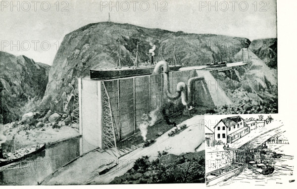 Niagara Locks of the Maritime Canal Company of North America  Showing contrast between Dutton Pneumatic and old fashioned locks.