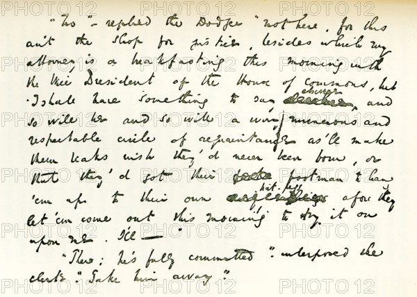 The caption for this 1837 image reads: Copy of plan from Oliver Twist written in 1837. Charles Dickens (1812-1870) is one of the best known and most distinguished English novelists. He lived during the Victorian era. Among his best-known works are: A Christmas Carol, David Copperfield, Great Expectations, Oliver Twist, and A Tale of Two Cities.