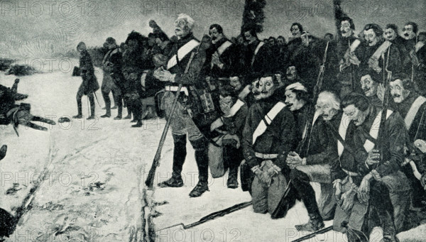 Victoriuous Prussian Grenadiers singing a Te Deum after Battle of Leuthen by A Kampf. The Battle of Leuthen was fought in the town of Leuthen (now Lutynia in Poland) on 5 December 1757 and involved Frederick the Great's Prussian Army using maneuver warfare and terrain to rout a larger Austrian force completely. After the battle of Leuthen, the army of Frederick the Great raised the strains of the hymn Te Deum, and it is said that even the mortally wounded joined in the singing. The last of the great Lutheran hymn-writers belonging to the period of the Thirty Years’ War was Martin Rinkart, or Rinckart, a German Lutheran clergyman and hymnist best known for the text to 'Now thank we all our God', which was written ca. 1636  and translated into English in the 19th century by Catherine Winkwort. A Kampf was a German painter who died in 1950.