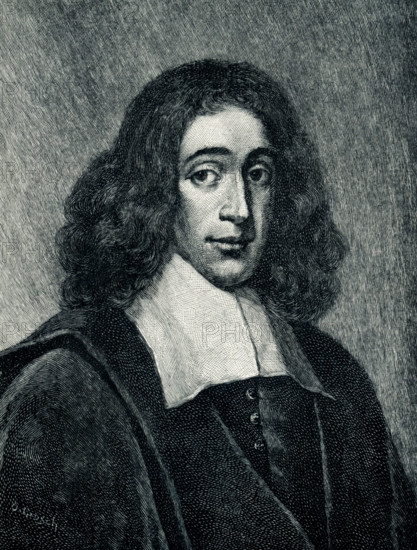 This 1899 illustration shows: “ Baruch Spinoza, attributed to Franz Hals. In the Ducal Library of Wolfenbuttel in Germany.” Baruch Spinoza (1632–1677) was a Dutch philosopher. He insisted that all existence is embraced in one substance—God, or Nature. Mind and matter, time, everything that appears is only a manisfestation of the One.  Frans Hals (c. 1580 - August 26, 1666) was a Dutch Golden Age painter especially famous for portraiture.