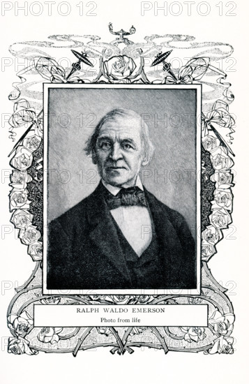 This 1899 illustration shows: “Ralph Waldo Emerson - photo from life.” Ralph Waldo Emerson (1803-1882) was an American essayist, lecturer, and poet. He led the Transcendentalist movement in the mid-19th century. Among his best known essays are  'Nature' and 'Self-Reliance.' He was a friend of Henry David Thoreau. His home was in Concord, Massachusetts. For two years he lived in a cabin in Concord by what is known today as Walden Pond.