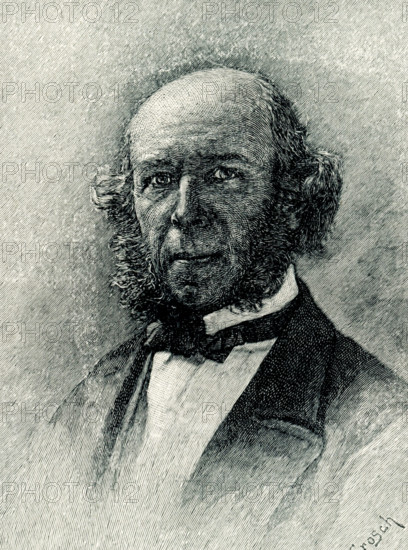 This 1899 illustration shows: “Herbert Spencer - photo from life.”  Herbert Spencer (1820 –1903) was an English philosopher, biologist, anthropologist, and sociologist famous for his hypothesis of social Darwinism whereby superior physical force shapes history.