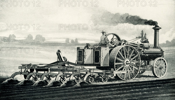 This 1899 illustration shows a steam plow in Dakota. efore tractors were developed in the early twentieth century, steam ploughing was the first method of mechanised ploughing and cultivating, though nearly all ploughing was still done with horses. Steam ploughing involved two steam traction engines, each with a drum carrying cable suspended beneath its boiler.