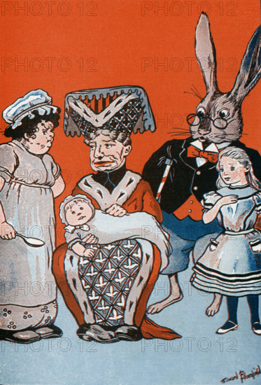 Uncle Wiggily Longears is the main character of a series of children's stories by American author Howard R. Garis (1873-1962). This illustration is from Garis’s “Uncle Wiggily and Alice in Wonderland” and shows Uncle Wiggily and the Duchess. Uncle Wiggily stories first appeared in the 'News' in 1910, were syndicated in 1915, and continued to be published for more than forty years, at one time appearing in one hundred newspapers. Garis wrote 35 volumes of Uncle Wiggily stories under his own name, as well as numerous other children's books under several pseudonyms. William Edward Bloomfield Starkweather was also a painter, teacher, and writer, known for impressionist landscape, paintings and book illustrations.