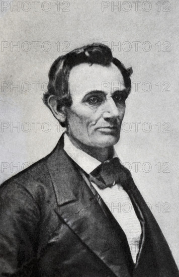 The caption for this image reads: 'Lincoln in 1857 from a photgraph in collection of Charles Carleton Coffin.'  Abraham Lincoln was the 16th president of the United States. He served from March 1861 to his assassination on April 15, 1865. He was chosen as the Republican candidate at the Convention in 1860. Lincoln was a lawyer, but before he went to law school, he held a variety of jobs.