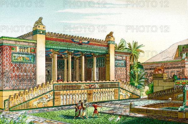 The caption on this 1903 image reads: Facade of the Palace of Darius in Persepolis. It appeared in the book History of Egypt by French Egyptologist Gaston Maspero. Darius was the name of three well-known kings of Persia. Darius I, or Darius the Great, spearheaded the Persian Wars that almost conquered Greece. The empire of Darius III (died 330 B.C.) fell to Alexander the Great. In this image is the name Darius written in cuneiform characters, in the  Persian, Scythian, and Babylonian alphabets.