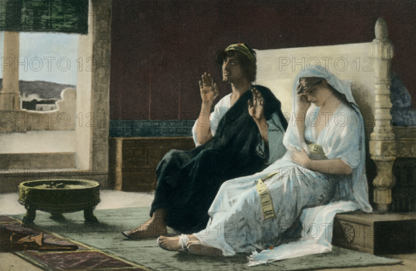 The caption on this 1903 image reads: “Prayer to Isis painted by Alexander Cabanel.” It appeared in the book History of Egypt by French Egyptologist Gaston Maspero. Alexander (Alexandre) Cabanel was a French painter who died in 1889.