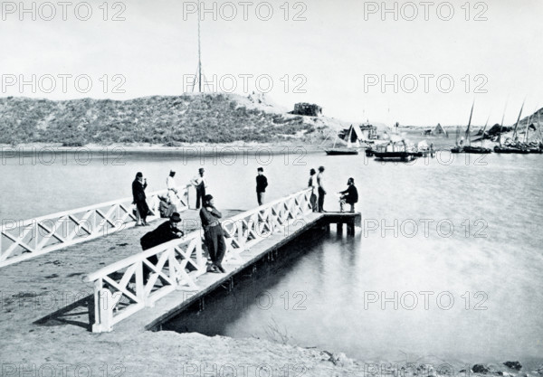 The caption accompanying this 1903 illustration in Gaston Maspero’s book on  History of Egypt reads: “Ferry on route from Egypt to Syria - Suez Canal.”.