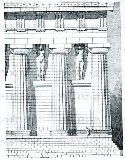 This image shows Zeus's temple in Akragas (later named Agrigentum) in Sicily after 480 BC. The drawing is based on Koldewey-Puchstein’s. The Temple of Olympian Zeus in Agrigento, Sicily, was the largest Doric temple ever constructed, although it was never completed and now lies in ruins. It stands in the Valle dei Templi with a number of other major Greek temples.