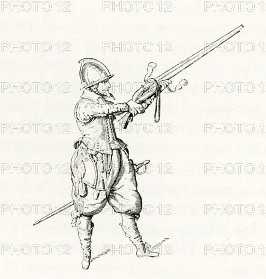 An arquebusier refers to a person who uses an arquebus, a matchlock shoulder gun. A good suit of armor would stop the ball being shot by an arquebus, but if the arquebus was shot at close range, it could penetrate even good armor. It was also effective against cavalry. This weapon was commonly used from the 1400s to the 1600s.