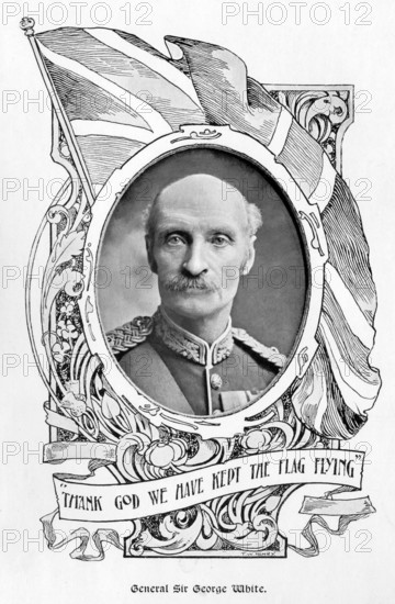 This illustration appeared in the London-based Penrose Pictorial Annual of 1900. The publication was a London-based review of the graphic arts that ran from 1895 to 1982. This image shows General Sir George White (1835–1912). He is best known as the commander of Ladysmith (in Zulu land in South Africa) during the Second Boer War during the South African War (1899-1902). He was awarded the Victoria Cross for his heroism in the Second Afghan War. In 1900 he became commander in chief of Gibraltar. He was a son of a Gordon Highlander.