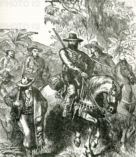 The late 1800s caption for this illustration reads: Cuban Filibusters on the March.” Today, the term “filibuster” refers to the obstruction of legislative process through long speeches and other delay tactics. For most of the 19th century, however, filibusters wUSAere men who engaged in unsanctioned warfare in foreign countries—and a number of their campaigns were planned and set sail from New Orleans. The three most prominent filibusters of that era were Narciso López and John Quitman in Cuba and William Walker in Baja California, Sonora, Costa Rica and lastly Nicaragua. The term returned to American parlance to refer to López's 1851 Cuban expedition.