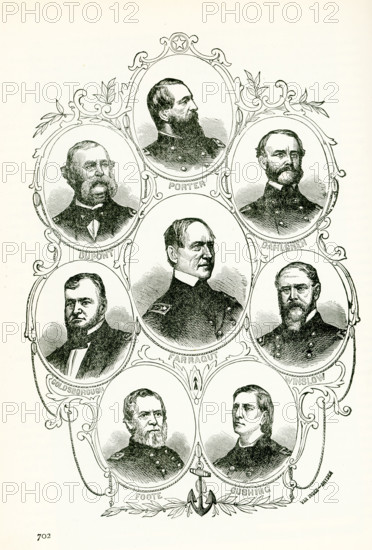 The images shown here are portraits of the Principal Naval Commanders during the American Civil War. They are, from left to right, top to bottom: Porter, Dupont, Dahlgen, Farragut, Goldsborough, Winslow, Foote, Cushing.