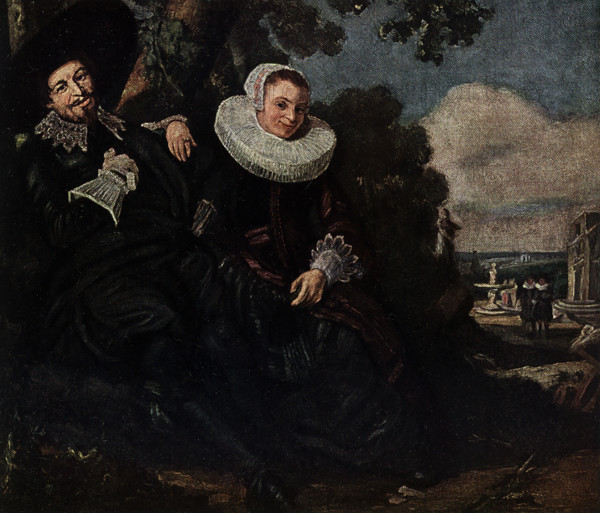 This painting of Franz Hals and his wife was done by Franz Hals (1580?-1666), a member of thr Diutch School of Haarlem, It is in the Rijks Museum in Amsterdam. Frans Hals the Elder was a Dutch Golden Age painter, chiefly of individual and group portraits and of genre works, who lived and worked in Haarlem. Hals played an important role in the evolution of 17th-century group portraiture. He is known for his loose painterly brushwork.