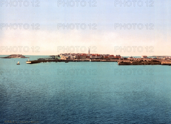 General view of the fortress, Brittany, France, Historical, digitally restored reproduction from an original from the 19th century.