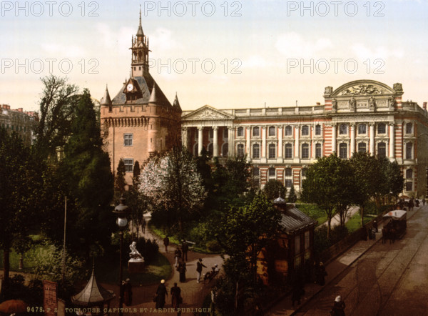 Capitoline Hill and Public Gardens, France, Historical, digitally restored reproduction from an original from the 19th century.