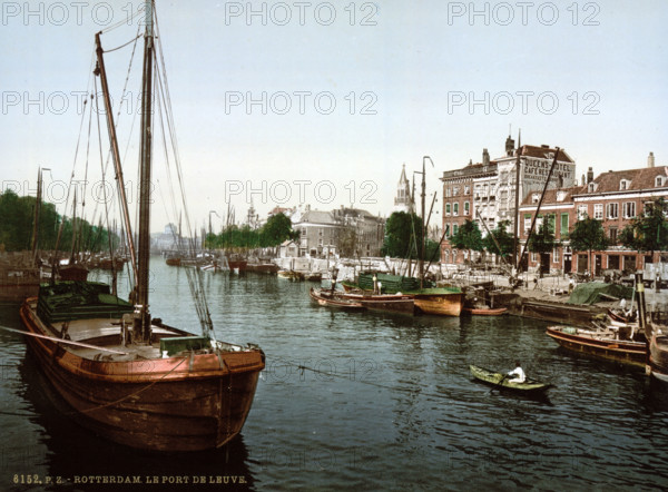 The port of Leuve, Netherlands, around 1895, historical, digitally restored reproduction from an original from the 19th century.