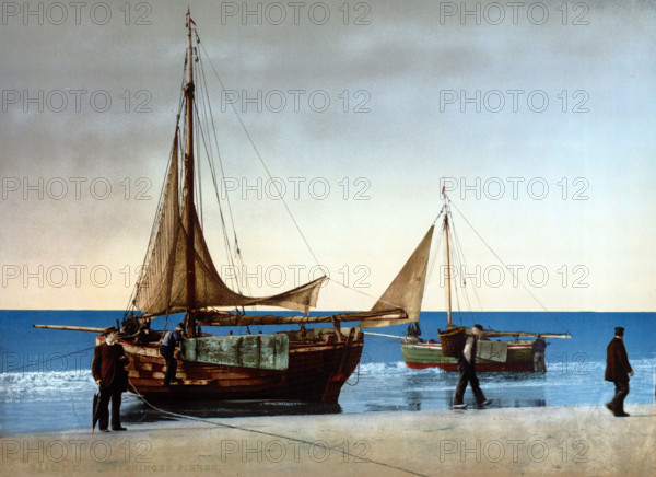 type of sailing ship, around 1895, historical, digitally restored reproduction from an original from the 19th century.