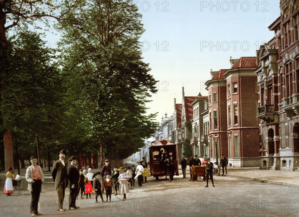 Train station, around 1895, historical, digitally restored reproduction from an original from the 19th century.