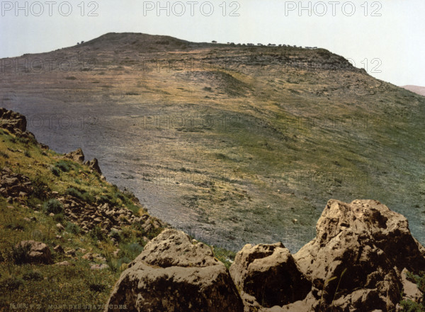 The Mount of Beatitudes, Capernaum, Capernaum, an archaeological site in the Northern District of Israel., circa 1895, Historical, digitally restored reproduction from a 19th century original.