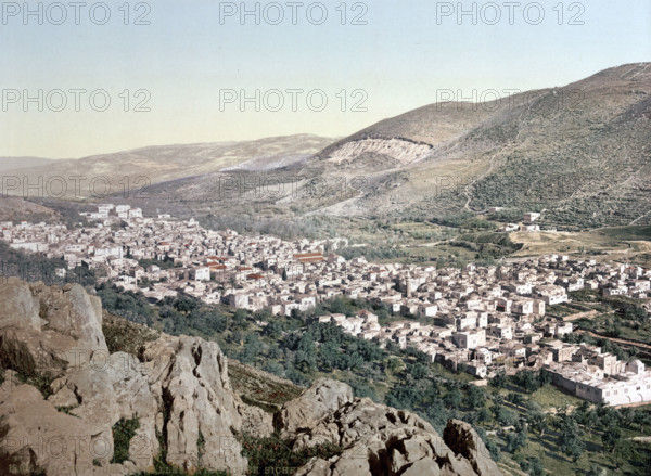 The Valley of Napulus, Holy Land, West Bank, circa 1895, Historical, digitally restored reproduction from an original from the 19th century.