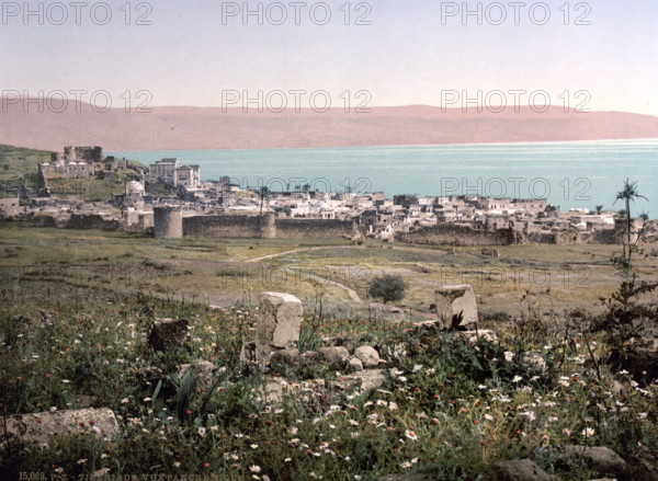 Panoramic view, one of the four holy cities in Judaism, Holy Land, around 1895, Historical, digitally restored reproduction from an original from the 19th century.