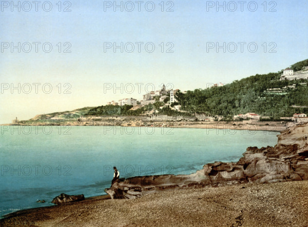 General view from the east, Riviera. Italy, around 1895, historical, digitally restored reproduction from an original from the 19th century.