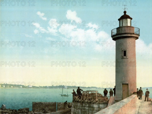 Lighthouse, Cannes on the Côte d'Azur, France, around 1895, Historical, digitally restored reproduction from an original from the 19th century.