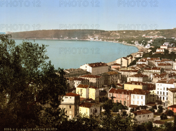 Cape Martin, Menton on the Riviera, France, circa 1895, Historical, digitally restored reproduction from an original from the 19th century.