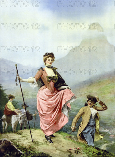 Painting at the entrance to the casino, around 1895, historical, digitally restored reproduction from an original from the 19th century.