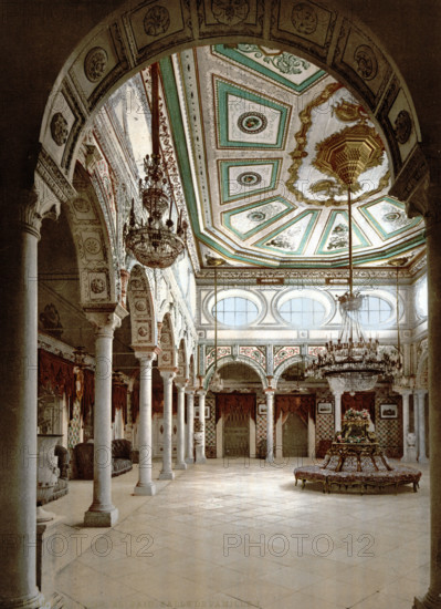 Private salon, Tunisia, around 1895, historical, digitally restored reproduction from an original from the 19th century.