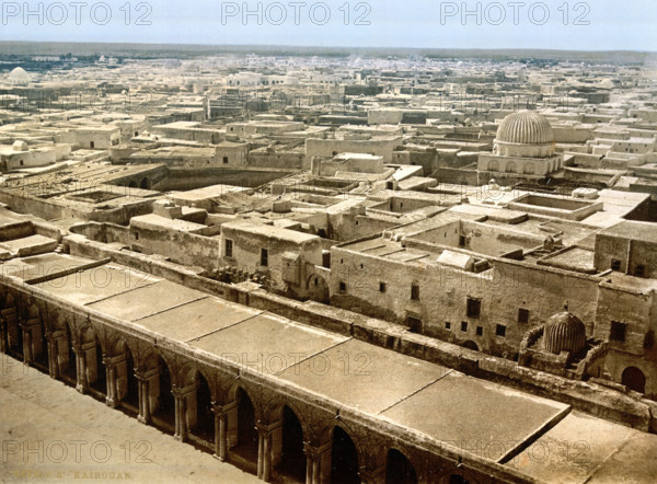 View from the minaret of the Great Mosque, Tunisia, around 1895, Historical, digitally restored reproduction from an original from the 19th century.