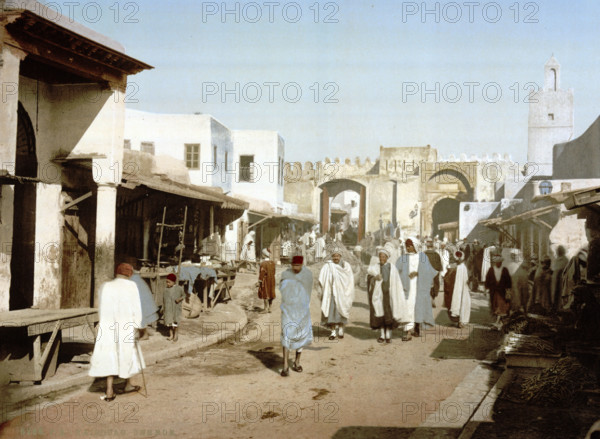 Street scene, Tunisia, around 1895, Historical, digitally restored reproduction from an original from the 19th century.