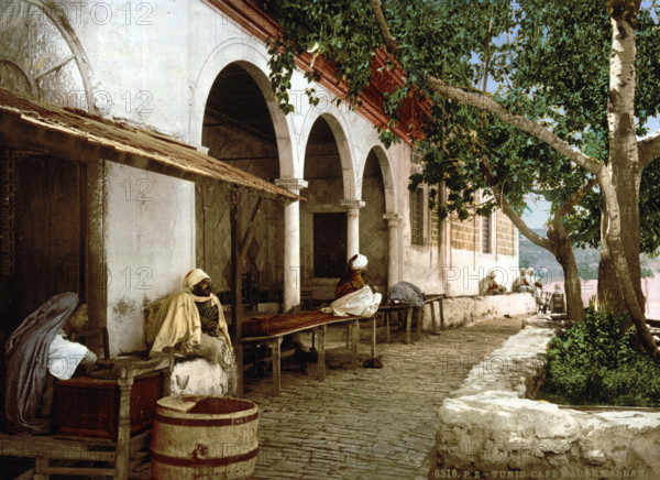 Moorish Cafe, Tunisia, around 1895, Historical, digitally restored reproduction from an original from the 19th century.