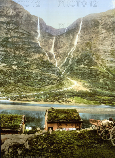 on the Sognefjord, Norway, around 1895, Historical, digitally restored reproduction from an original from the 19th century.