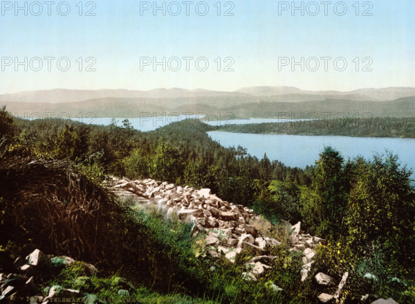 Panorama of Bolkesjo, Norway, around 1895, historical, digitally restored reproduction from an original from the 19th century.