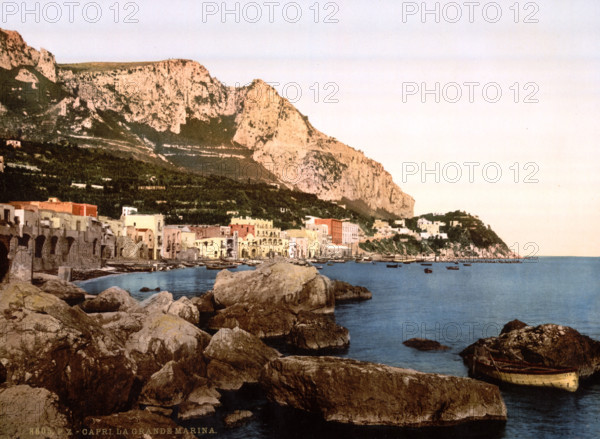 The large marina, island of Capri, Italy, circa 1895, historical, digitally restored reproduction from an original from the 19th century.