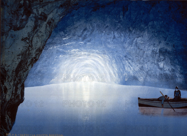 Blue Grotto, Island of Capri, Italy, circa 1895, Historical, digitally restored reproduction from an original from the 19th century.