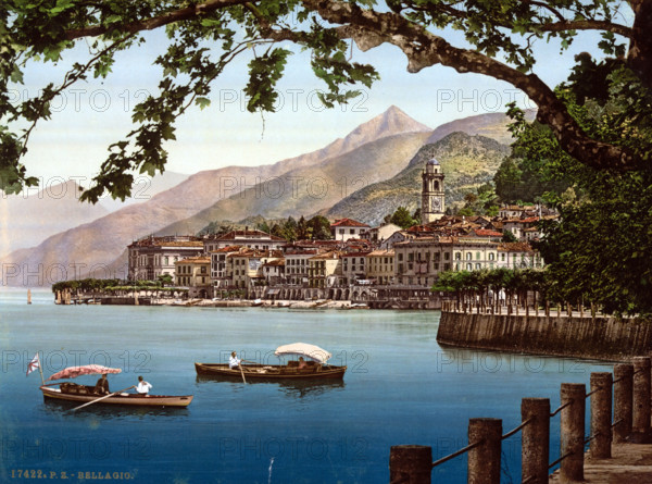 General view, Lake Como, Italy, around 1895, Historical, digitally restored reproduction from an original from the 19th century.