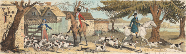 Fox Hunt, Unkennelling, 1822, England, Historical, digitally restored reproduction from an original from the 19th century.