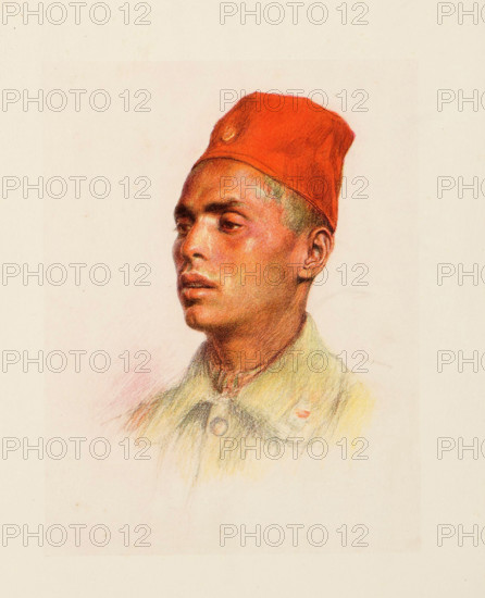 The Allies in World War I, France, Tunisian Auxiliary, Mohamed Ben Nadroe by Jadary, Historical, digitally restored reproduction from an original from the 19th century.