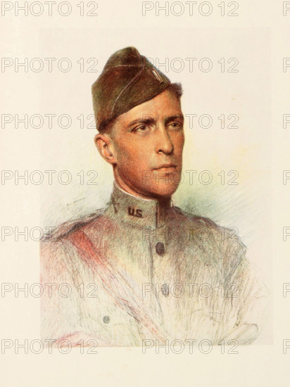 The Allies in World War I, America, infantry officer, Lieutenant La Rue from Los Angeles, California, historical, digitally restored reproduction from an original from the 19th century.