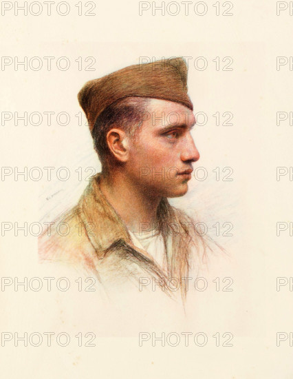 The Allies in World War I, America, infantry soldier, WA Davis, from Indianapolis, historical, digitally restored reproduction from an original from the 19th century.