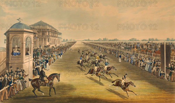 Doncaster Race for the Great St Legder Stakes, famous horse race in England, 1839, Historical, digitally restored reproduction from an original from the 19th century.