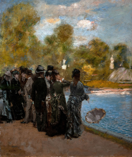 Giuseppe De Nittis 1846-1884 “Beside the Pond in the Luxembourg Gardens” 1877, 46 x 38 cm oil on panel.