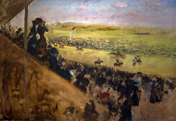 Giuseppe De Nittis 1846-1884 “The races at Longchamp. Complete study “1883, 80x117 cm oil on panel.