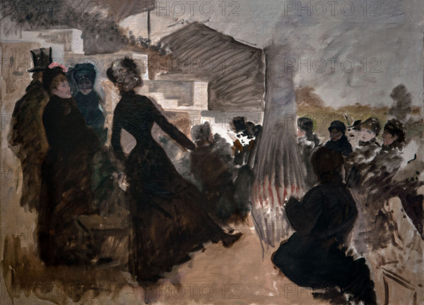 Giuseppe De Nittis 1846-1884 ”At the races of Auteuil-Next to the stove” 1880, 73.5 x 100 cm oil on canvas.