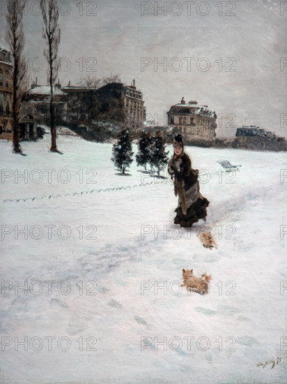 iuseppe De Nittis 1846-1884 ”On the snow” 1875, 43 x 32.5 cm oil on canvas.